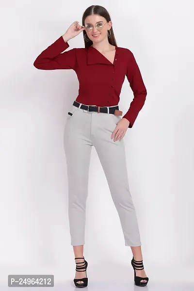 Designal Mode Women's Casual Top with Fold Neck, Side Button and Full Sleeve-thumb5