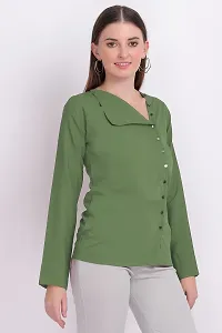 Designal Mode Women's Casual Top with Fold Neck, Side Button and Full Sleeve-thumb1