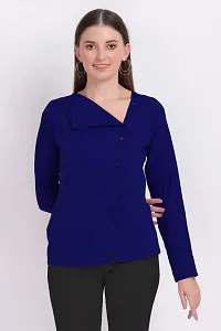 Designal Mode Women's Casual Top with Fold Neck, Side Button and Full Sleeve-thumb3