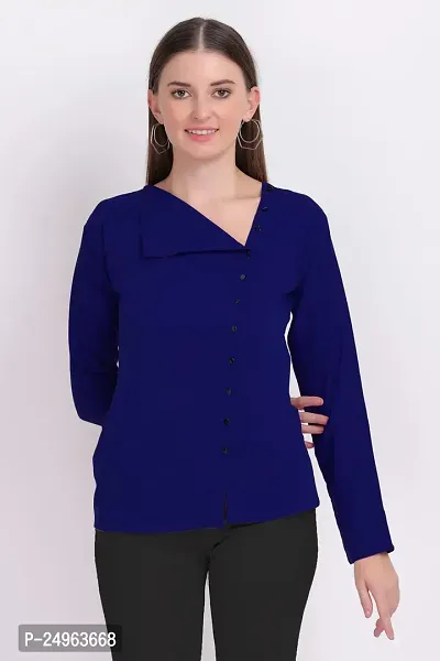 Designal Mode Women's Casual Top with Fold Neck, Side Button and Full Sleeve-thumb4
