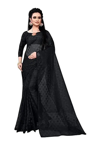 Net Floral Textured Sarees with Blouse Piece