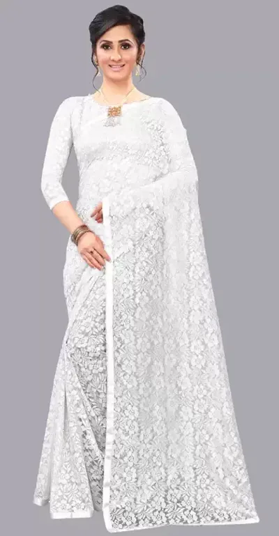 Elegant Net Embellished Saree With Blouse Piece For Women