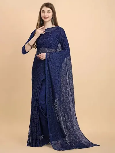 Stylish Net Self Pattern Saree with Blouse Piece For Women