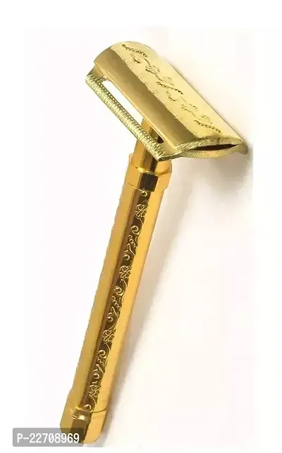 Alpha International Golden Brass Shaving Razor For Clean Smooth Shave For Men And Women (Golden Chrome) (Including 5 Shaving Blades)