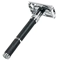 Alpha International Double Edge Smooth Safety Shaving Razor 10 Cm Long Handle (Butterfly Open Mechanism, Abs Rubber Grip Plastic And Brass Body)(Including 5 Shaving Blades)-thumb2