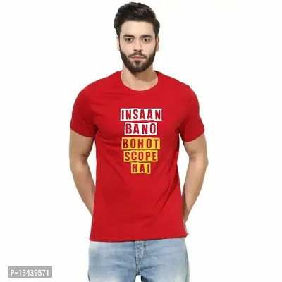 Be Crazy insan bano Hindi Funny Tshirt Cotton Printed Tshirt for Men (Large, RED)