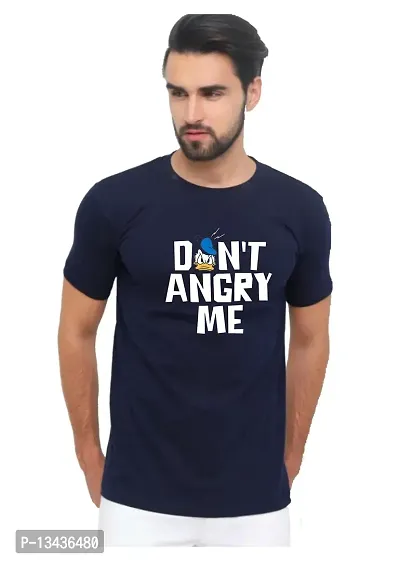 Be Crazy Dont Angry Me Donald Duck Men's Printed 100% Cotton T-Shirt - Regular Fit, Round Neck, Half Sleeves T-Shirt for Men (Medium, Navy Blue)