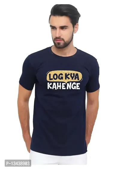 Be Crazy Funny T-Shirt | Hindi Quotes Tshirt | Round Neck Cotton t-Shirt for Men (Large, Navy Blue)