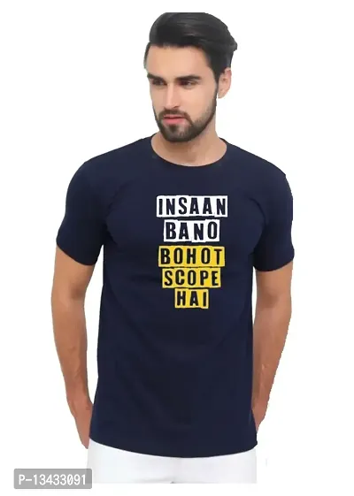Be Crazy insan bano Hindi Funny Tshirt Cotton Printed Tshirt for Men (Medium, Navy Blue)-thumb0