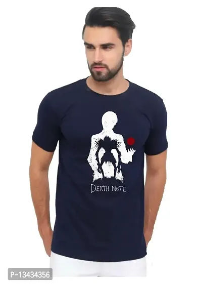 Joy&Happiness | Men's Regular Fit |100% Cotton Half Sleeves | Round Neck | Death Note Series Anime Printed Classic T-Shirt (Medium, Navy Blue)-thumb0