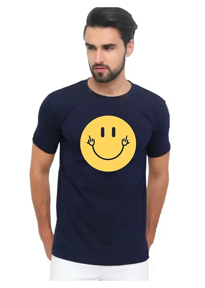 Joy&Happiness | Men's Regular Fit |100% Cotton Half Sleeves | Round Neck | Smiley Happy Face Printed Graphic T-Shirt Classic T-Shirt