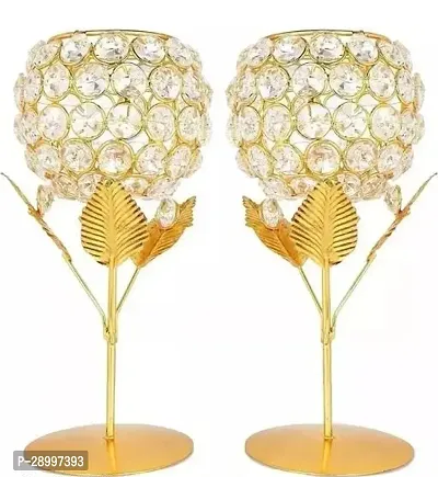 Classic Crystal Diamond Stone Metal Candle Holder With Stand Combo Pack Of 2-thumb0