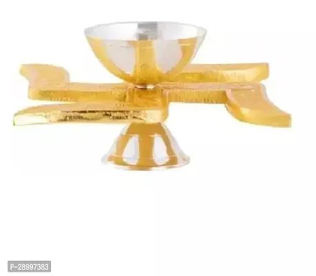 Classic Tabletop Brass With Silver Plated Swastik Diya For Pooja