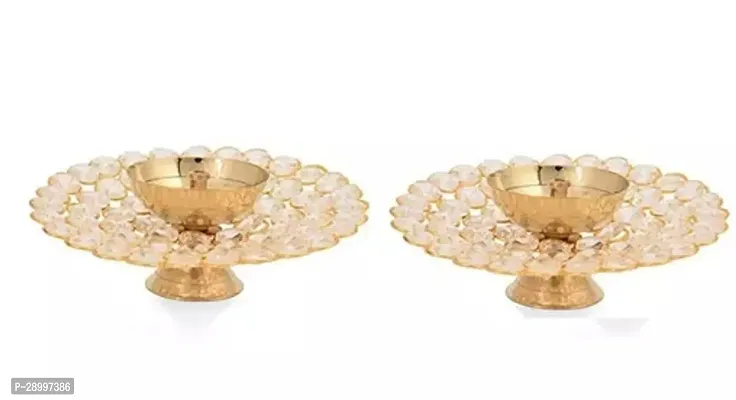 Royal Crystal Akhand Diya Brass Oil Puja Lamp Home Decoration Set Of 2-thumb0