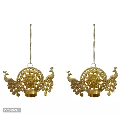 Classic Iron Hanging Diya Set Of 2 Pieces-thumb0