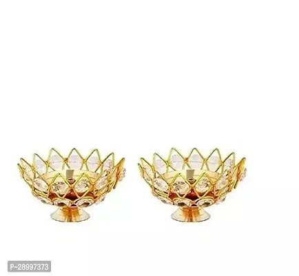 Classic Brass Crystal Table Diya Set Of 2 Pieces-thumb0