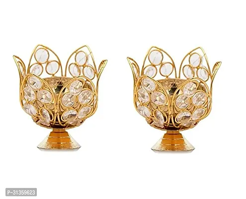 Metal with Crystal Lotus shape Diya Combo Set of 2 Pc