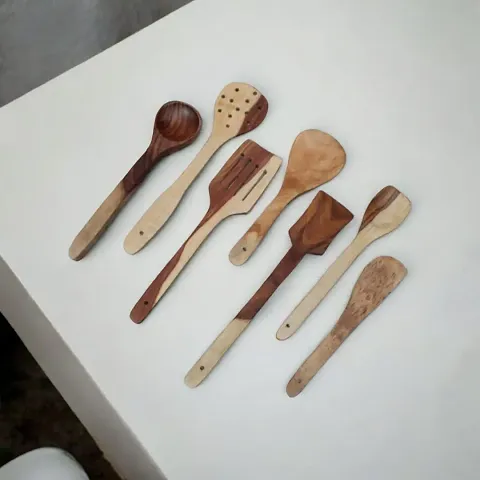 Wooden Handmade Spoons Pack Of   Cooking Kitchen Utensils, Frying and Turning Spatula Nonstick  Kitchen Tools  Spoons Pack Of  7