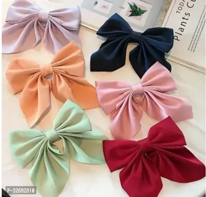 Large Satin Silk Hair Bow Clips Solid Color Big Bowknot Barrettes Hair Accessories For GirlsWomenLadies Multicolour Pack Of 6-thumb0