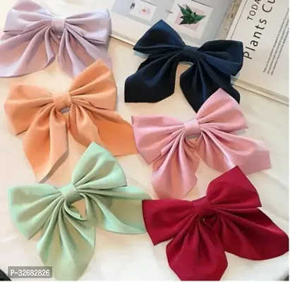 Large Satin Silk Hair Bow Clips Solid Color Big Bowknot Barrettes Hair Accessories For GirlsWomenLadies Multicolour Pack Of 6-thumb0