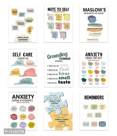 UniqueTown? Mental Health Posters Anxiety Therapy Motivational Poster Psychologist Inspirational Posters Positive Quotes Wall Decor Classroom for Home Office, 8 x 10 Inch (Retro Style,9 Pieces)