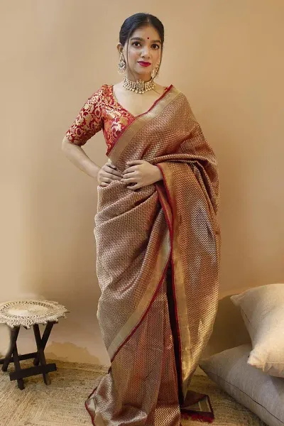 Stylish Khadi Zari Saree with Blouse piece For Women