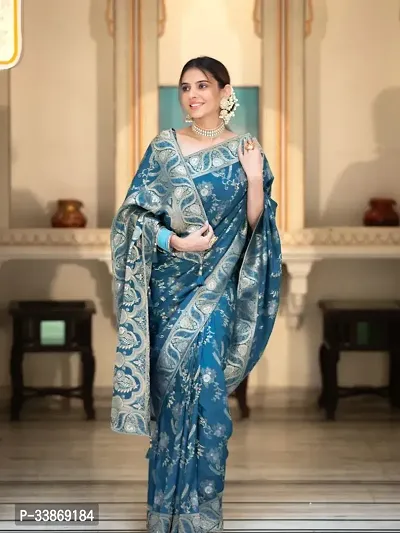 Stylish Silk Blend Saree With Blouse Piece ForWomen-thumb2