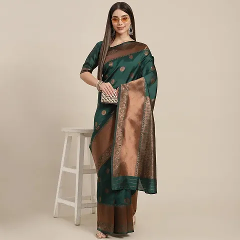 ROBES NEW ARRIVAL Women's Solid LITCHI SILK 5.5 Meter Saree with Unstitched Blouse Piece (DARK GREEN)