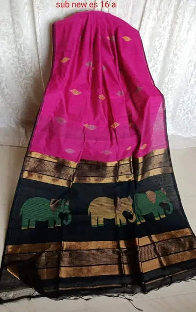 Handloom Cotton Silk Woven Design Sarees with Blouse Piece