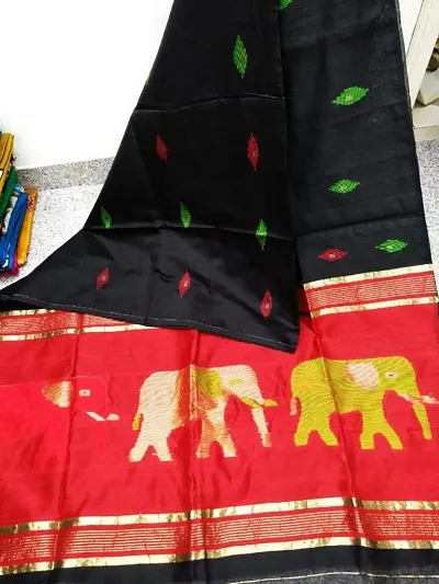 Handloom Cotton Silk Woven Design Sarees with Blouse Piece