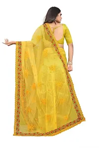 Poreless Women's Embroidered Net Traditional Look Lightweight Saree With Unstitched Boluse Piece [102-Saree-Yellow-01]-thumb1