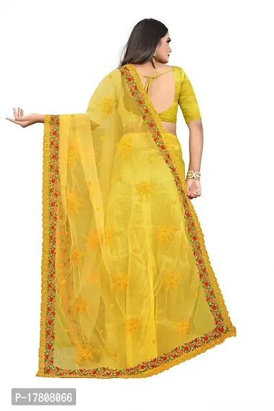 Poreless Women's Embroidered Net Traditional Look Lightweight Saree With Unstitched Boluse Piece [102-Saree-Yellow-01]-thumb2