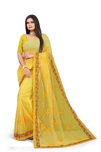 Poreless Women's Embroidered Net Traditional Look Lightweight Saree With Unstitched Boluse Piece [102-Saree-Yellow-01]-thumb2