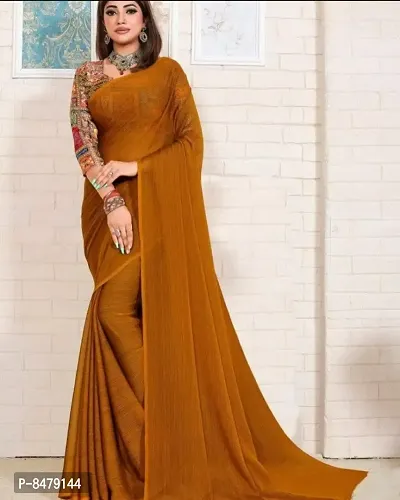 Alluring Georgette Solid Saree With Printed Blouse Piece For Women