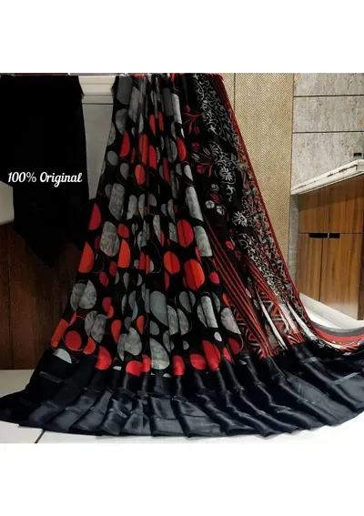 Georgette Printed Satin Patta Sarees with Blouse piece