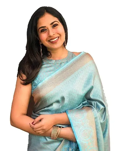 Naishu Trendz Saree For Women-Kanjivaram Soft Lichi Silk Saree With Blouse Piece(Mi Varshika_Sky Blue)