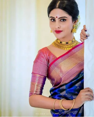 TAKSHVI Womens kanjivaram silk saree with blouse piece