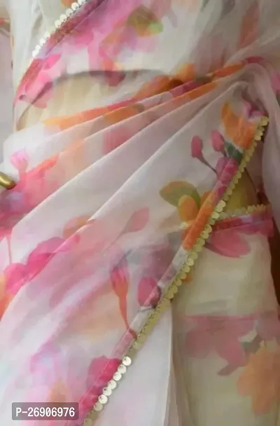 Organza Printed Saree with Blouse Piece-thumb0