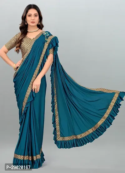 Solid Plain Woven Bollywood Lycra Blend Saree Blue-thumb0