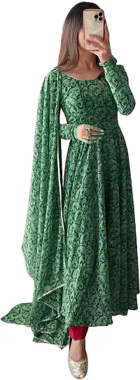 Flared A line Gown  Green  White-thumb0