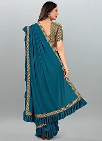 Solid Plain Woven Bollywood Lycra Blend Saree Blue-thumb1
