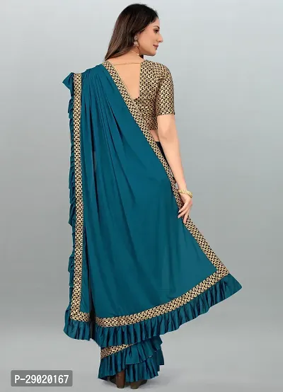 Solid Plain Woven Bollywood Lycra Blend Saree Blue-thumb2