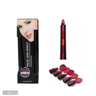 3 in 1 mascara, kajal , eyeliner makeup with 5 in 1 matte lipstick multicolor-thumb0