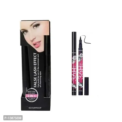 3in 1 eyeliner , mascara , kajal combo pack with 36h eyeliner black pack of 2 combo