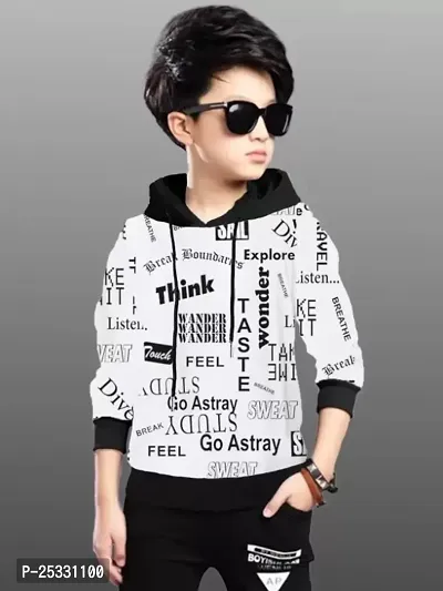 Kids Boys  Girls Hooded Neck Full Sleeves Regular Fitted Pure Cotton Printed T Shirt-thumb0