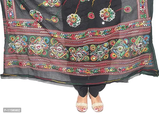 OneStoreIndia Handcrafted Dupatta Cotton Embroidery & Mirror work Designer Dupatta Shawl Scarf Wrap Chunni. (Black)-thumb2