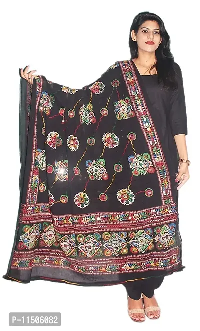 OneStoreIndia Handcrafted Dupatta Cotton Embroidery & Mirror work Designer Dupatta Shawl Scarf Wrap Chunni. (Black)-thumb0