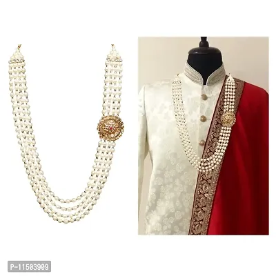 OneStoreIndia Handmade Pearl Stone & Studded AD(American Diamond) Necklace Jewellery For Men/Groom For Wedding(Dhula Mala/Kantha Haar) Or Special Occasions. (7846)-thumb4