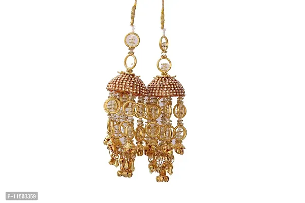 Geetanjali Plastic Base Metal Pearl Handmade Traditional Wedding Bridal Hand Hanging Kalira Kalere Kaleera for Women - Set of 2 (Pair , 8404) (Gold)-thumb5