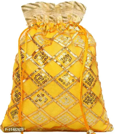 OneStoreIndia Handmade Traditional Designer Potli for Women & Girls or Gift Bags for Festivals, Religious products or Special Occasions.|Potli - 7| (Small, Yellow)-thumb4